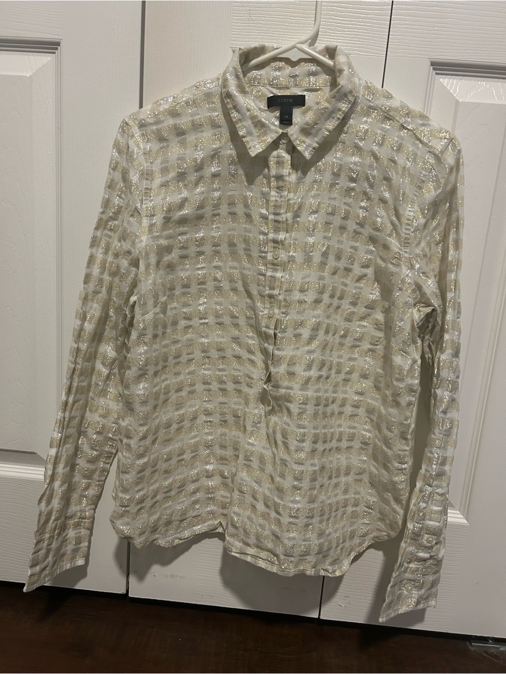 J. Crew Cream Button-Down Shirt with Gold Check